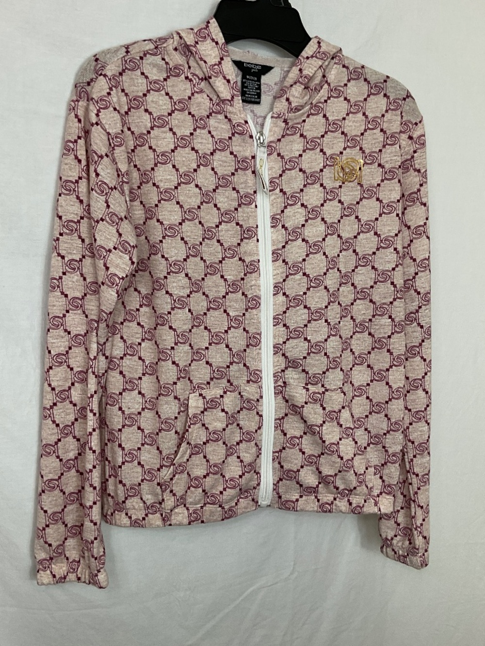 Bebe Lightweight Zip Up Hoodie Sweater NWT Girls Size M (10/12)